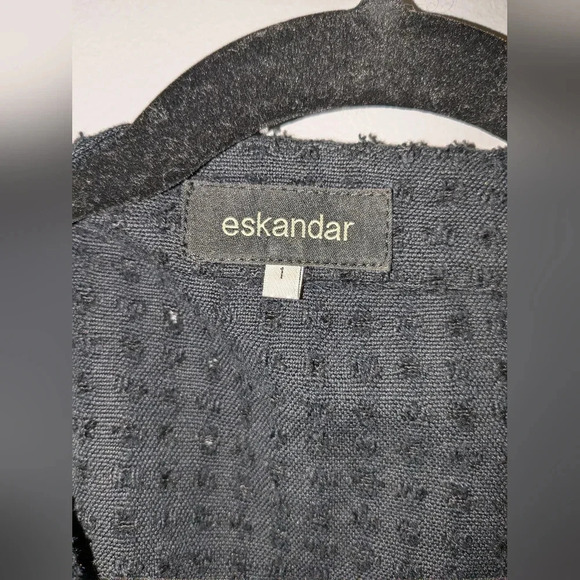 Eskandar 100% Linen Textured Cuff Sleeve Short Kimono Shawl Jacket Size 1 Black - Picture 3 of 9